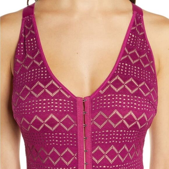 Free People Thank You Never Bodysuit In Myrtle Magenta - Picture 2 of 6